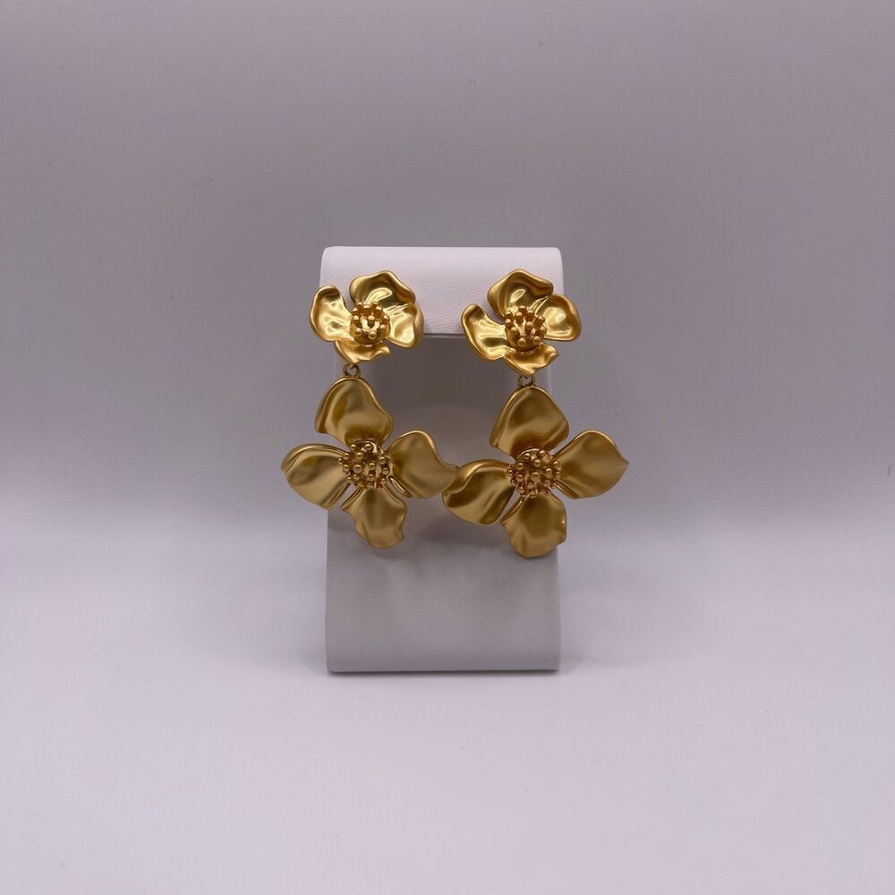 House of Harlow 1960 Matte Gold Blossom Drop Earrings - Picture 10 of 10
